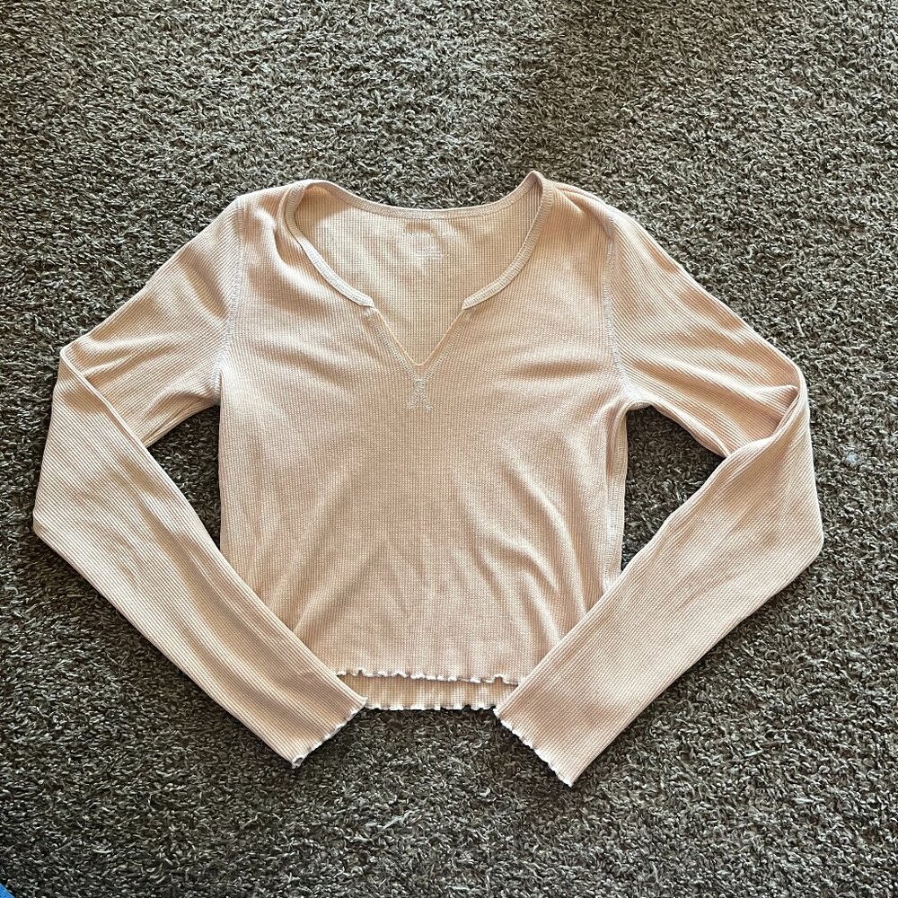 American Eagle Waffle Shirt with Ruffles